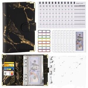 Budget Binder with Zipper Envelopes,PU Leather Money Organizer for Cash Bills...
